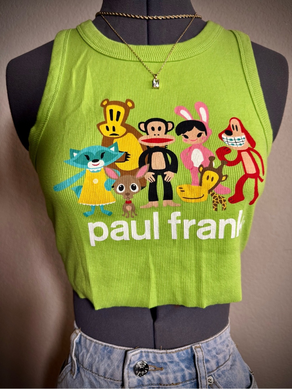 Paul Frank Green Graphic Racerback Ribbed Tank Top Shirt L S